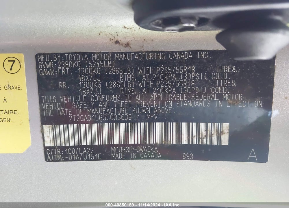 2005 LEXUS RX 330 VIN: 2T2GA31U65C033639