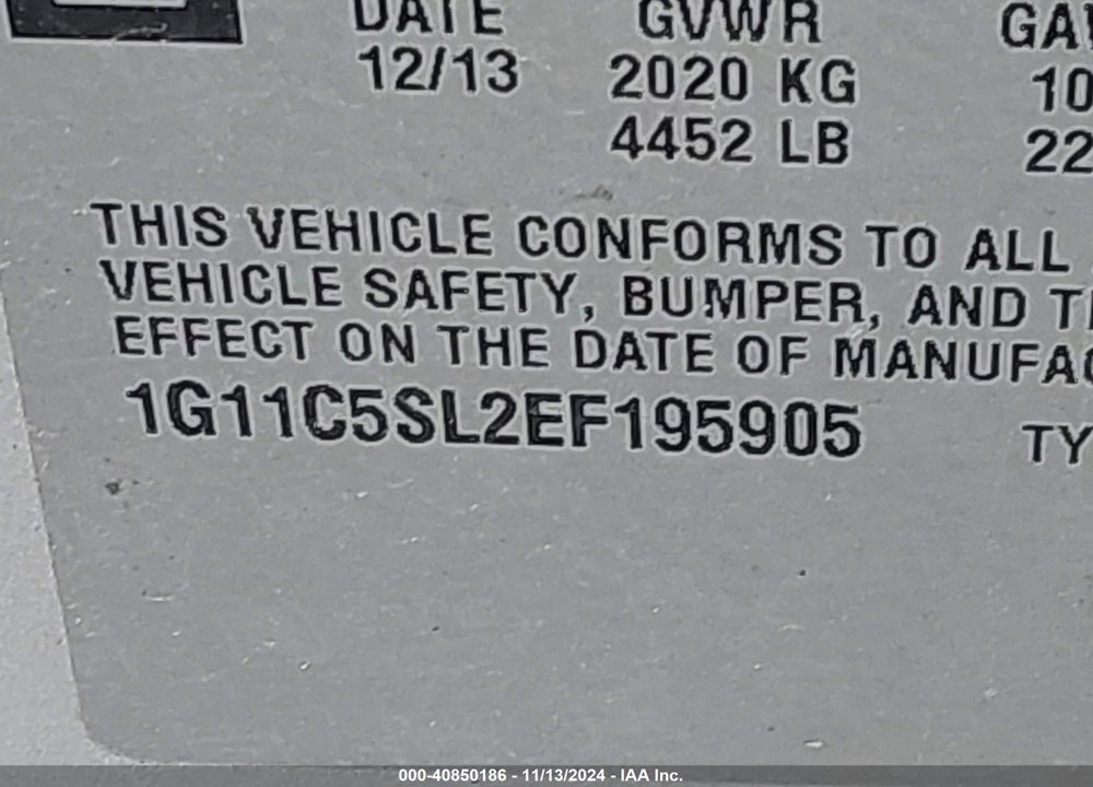 2014 CHEVROLET MALIBU VIN: 1G11C5SL2EF195905