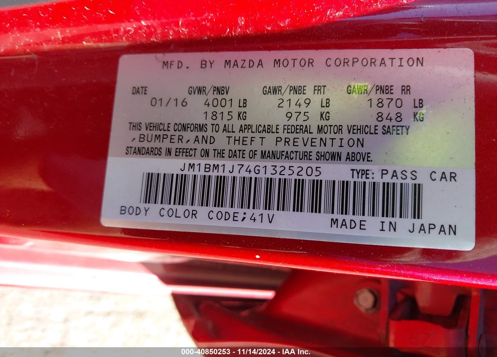 2016 MAZDA 3 I SPORT VIN: JM1BM1J74G1325205