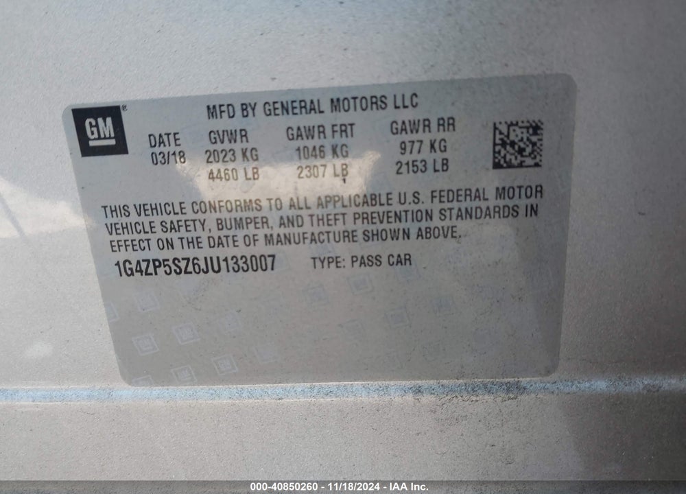 2018 BUICK LACROSSE ESSENCE VIN: 1G4ZP5SZ6JU133007