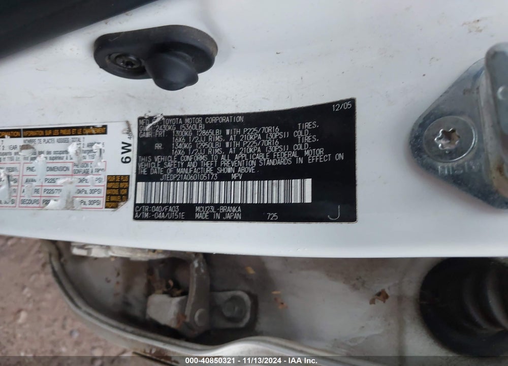 2006 TOYOTA HIGHLANDER V6 VIN: JTEDP21A060105173