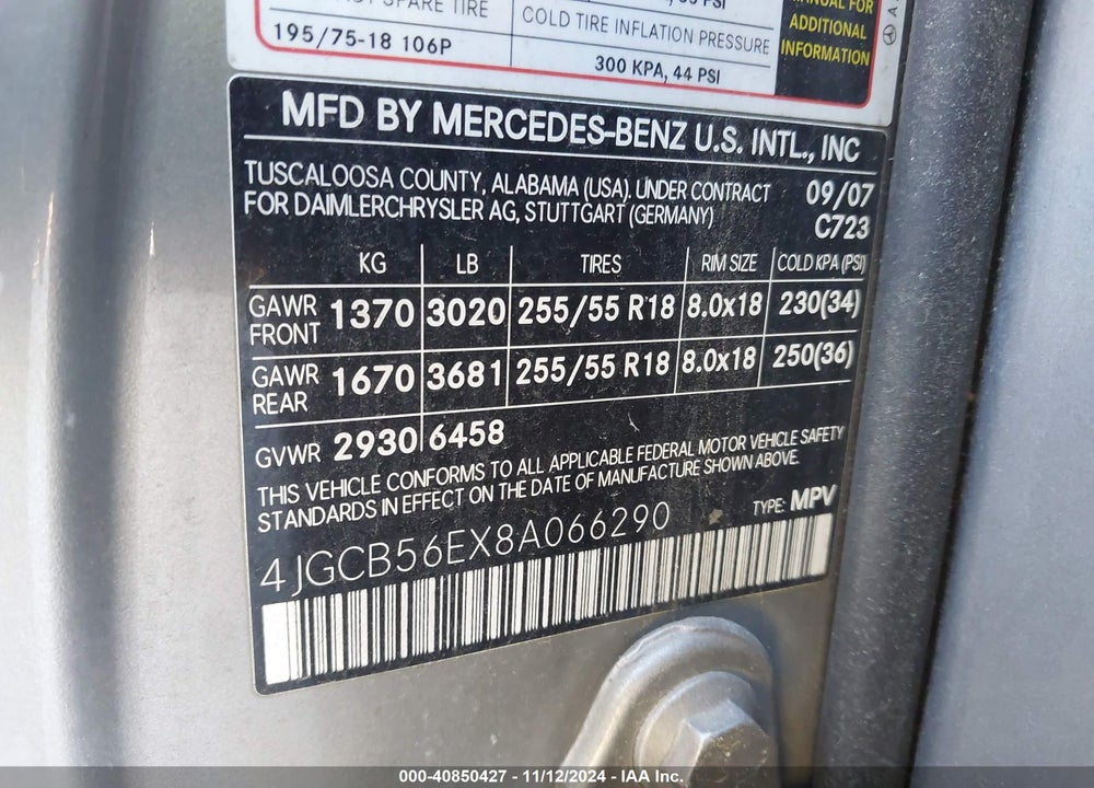 2008 MERCEDES-BENZ R 350 VIN: 4JGCB56EX8A066290