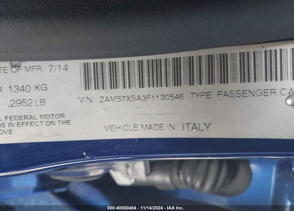 2015 MASERATI GHIBLI VIN: ZAM57XSA3F1130546