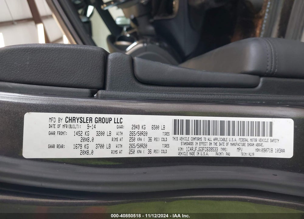 2015 JEEP GRAND CHEROKEE VIN: 1C4RJFJG3FC639533