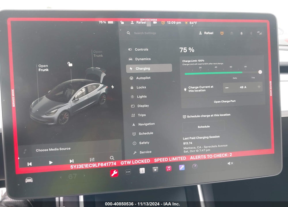 2020 TESLA MODEL 3 PERFORMANCE DUAL MOTOR ALL-WHEEL DRIVE VIN: 5YJ3E1EC9LF641774