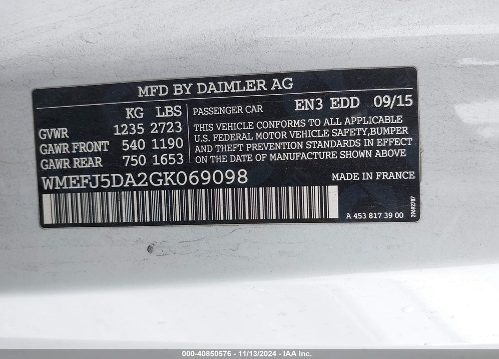 2016 SMART FORTWO PASSION/PRIME/PROXY/PURE VIN: WMEFJ5DA2GK069098