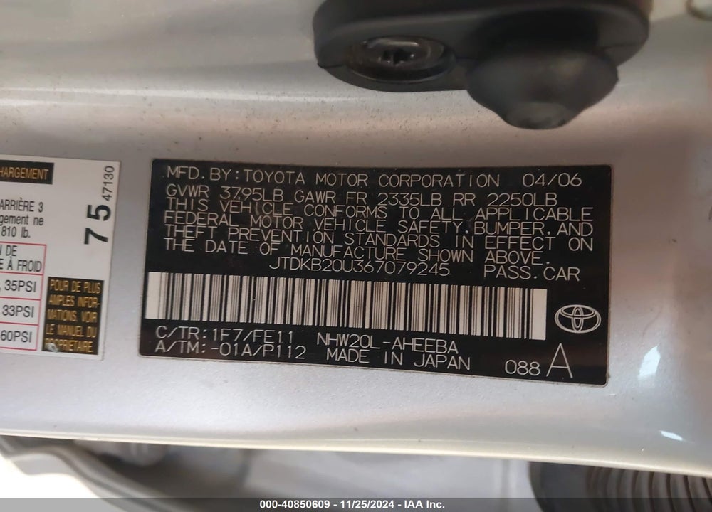 2006 TOYOTA PRIUS VIN: JTDKB20U367079245