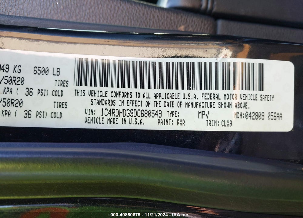 2013 DODGE DURANGO CREW VIN: 1C4RDHDG9DC680549