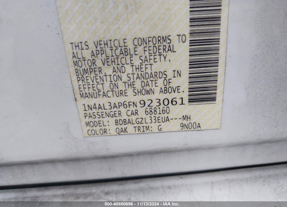 2015 NISSAN ALTIMA 2.5 S VIN: 1N4AL3AP6FN923061