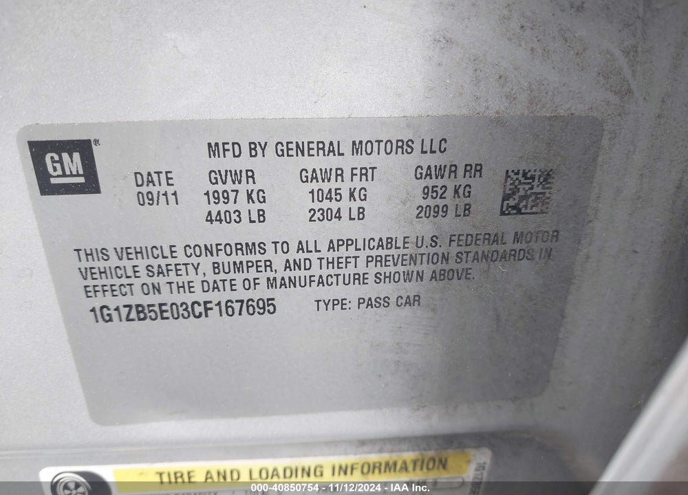 2012 CHEVROLET MALIBU LS VIN: 1G1ZB5E03CF167695