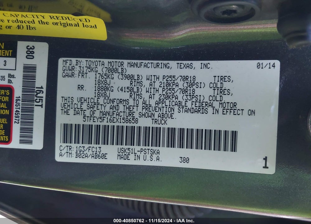 2014 TOYOTA TUNDRA SR5 5.7L V8 VIN: 5TFEY5F16EX158658
