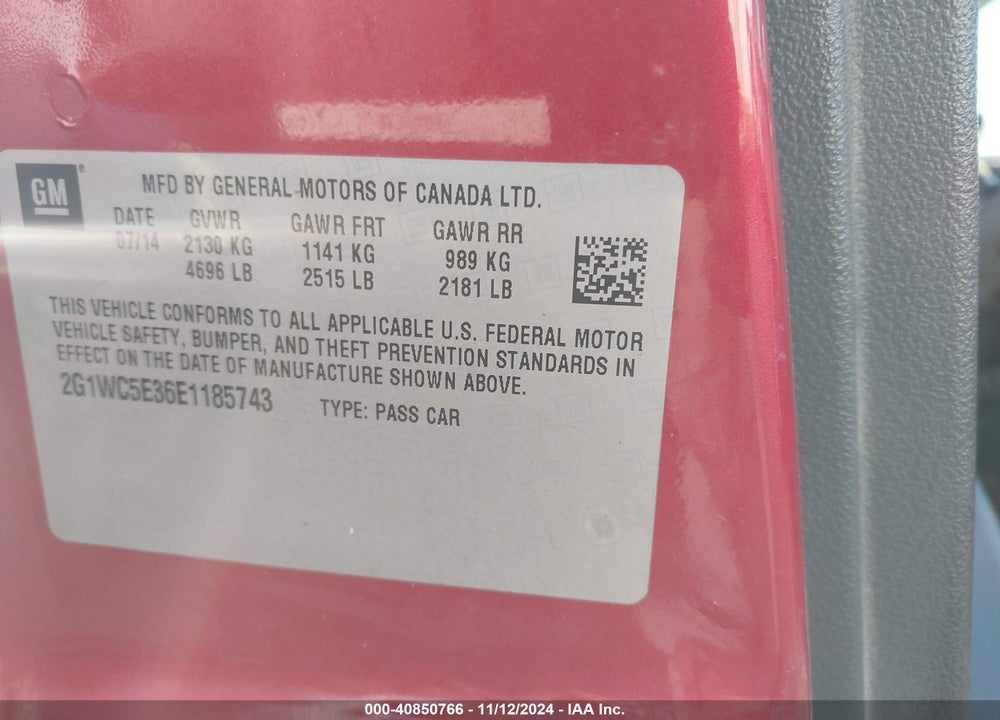 2014 CHEVROLET IMPALA LIMITED LTZ VIN: 2G1WC5E36E1185743