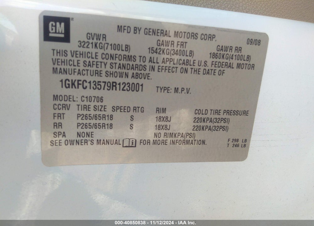 2009 GMC YUKON HYBRID VIN: 1GKFC13579R123001