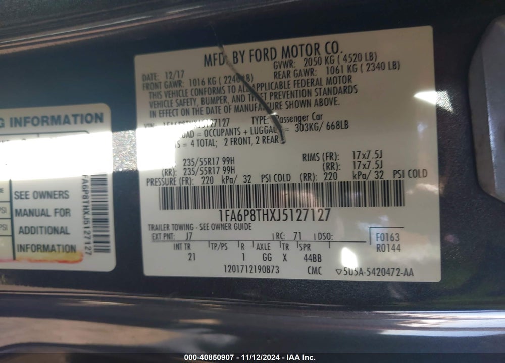 2018 FORD MUSTANG ECOBOOST VIN: 1FA6P8THXJ5127127