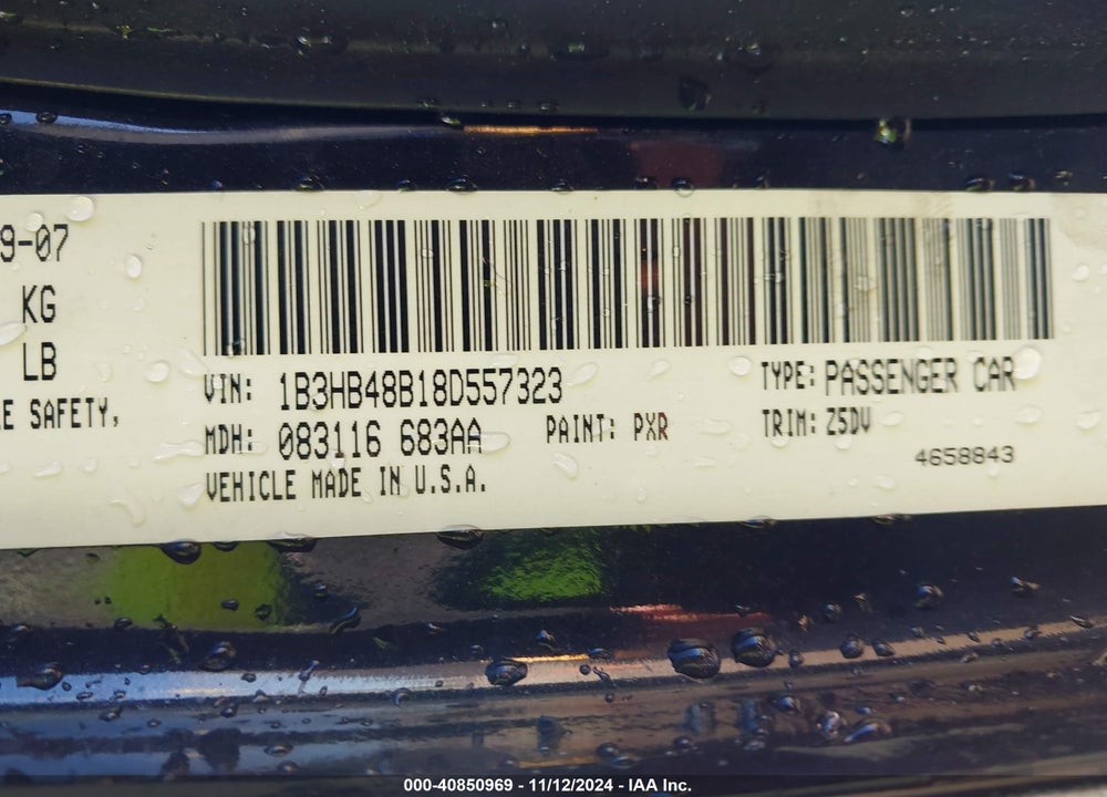 2008 DODGE CALIBER SXT VIN: 1B3HB48B18D557323