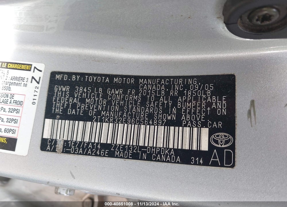 2006 TOYOTA MATRIX VIN: 2T1KR32E96C564897