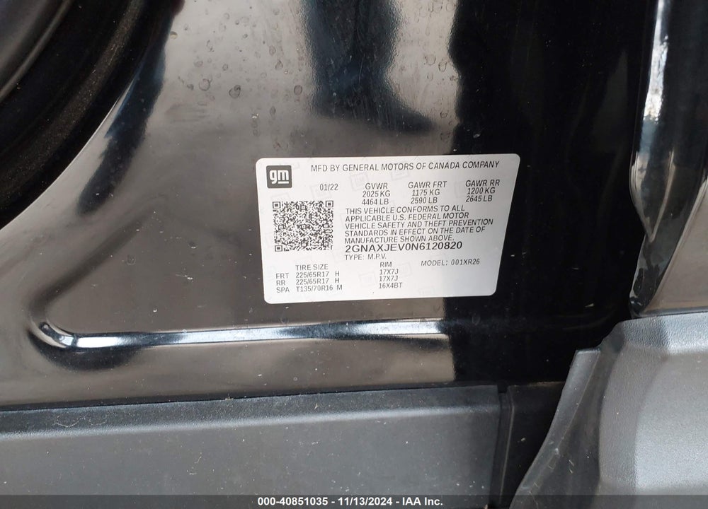 2022 CHEVROLET EQUINOX FWD 2FL VIN: 2GNAXJEV0N6120820