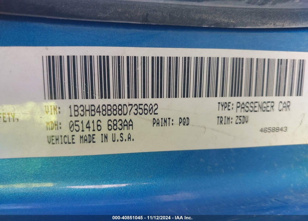 2008 DODGE CALIBER SXT VIN: 1B3HB48B88D735602