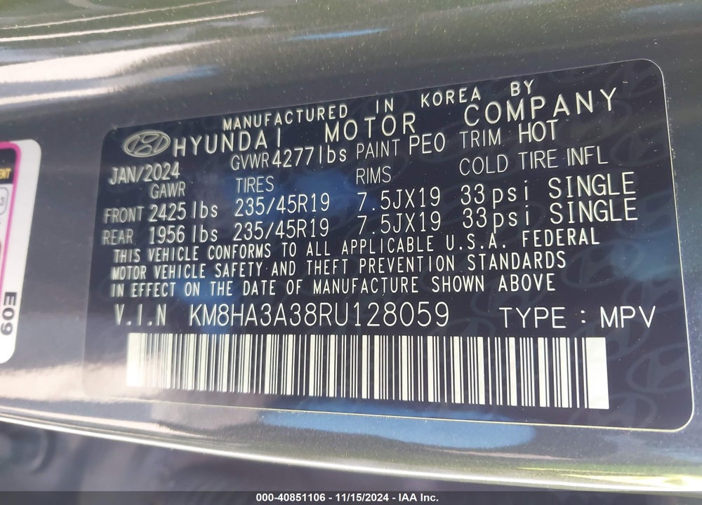 2024 HYUNDAI KONA N LINE VIN: KM8HA3A38RU128059