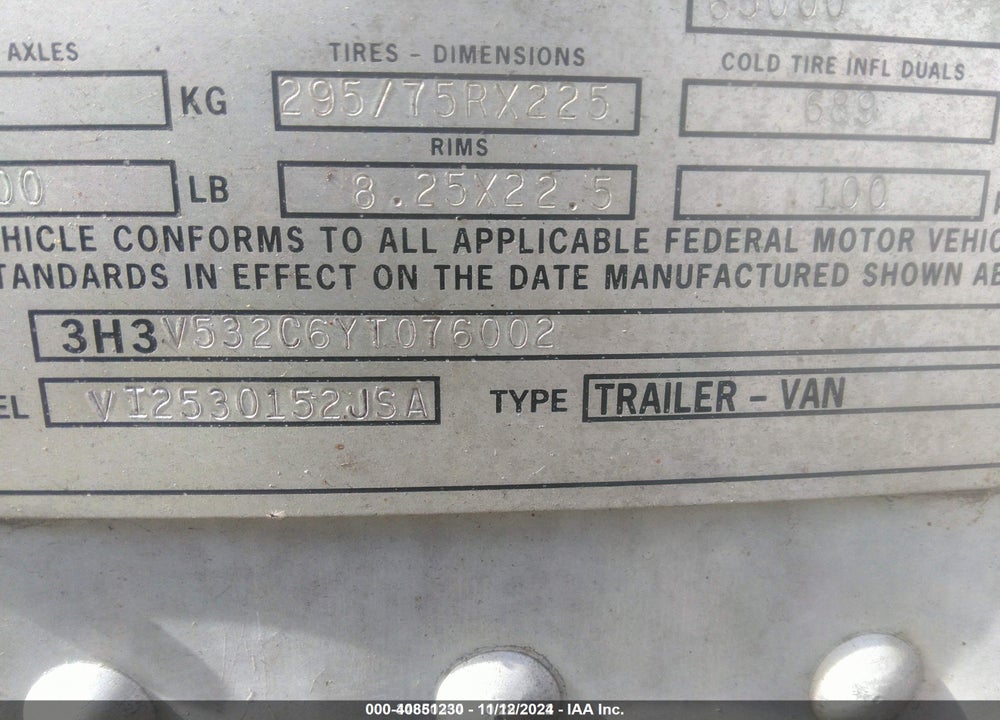 2000 HYUNDAI TRANSLEAD INC --- VIN: 3H3V532C6YT076002