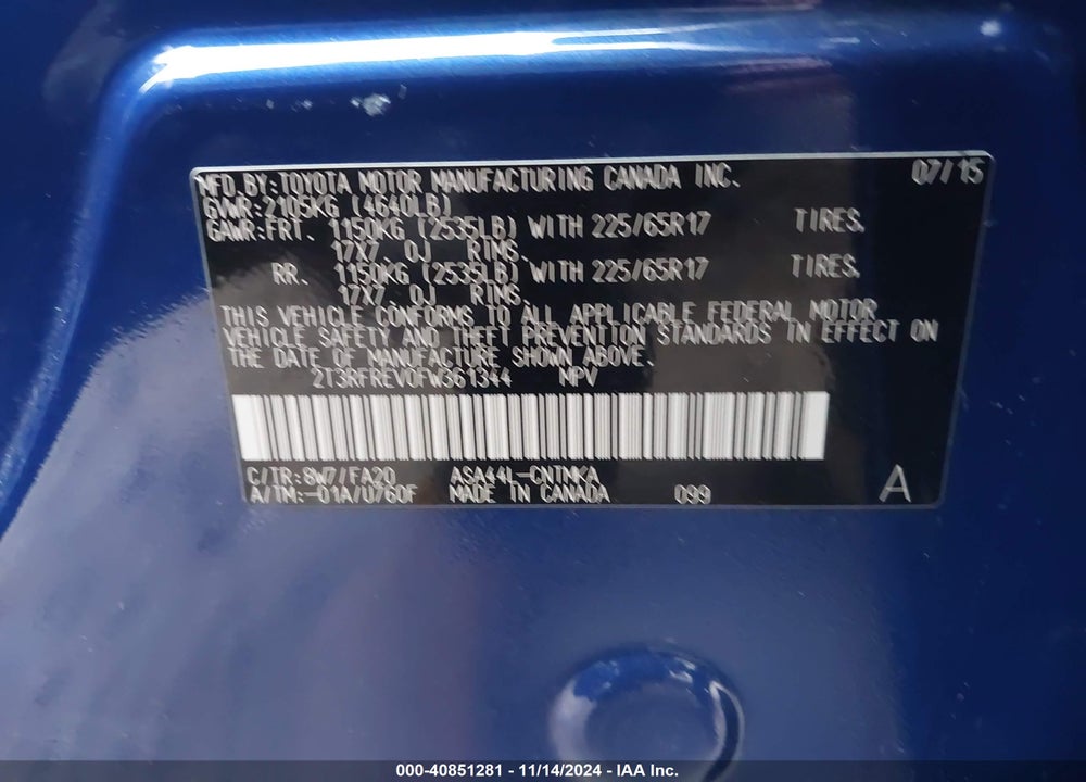 2015 TOYOTA RAV4 XLE VIN: 2T3RFREV0FW361344