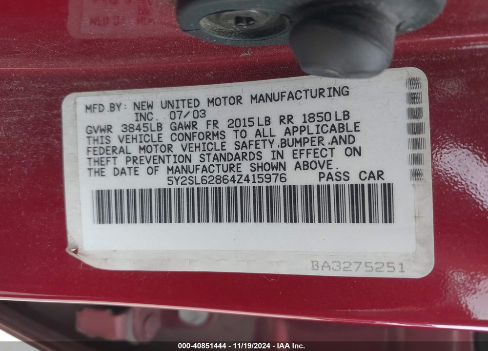 2004 PONTIAC VIBE VIN: 5Y2SL62864Z415976