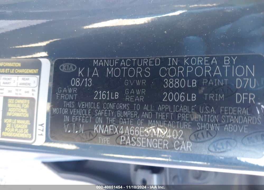 2014 KIA FORTE LX VIN: KNAFX4A66E5140402