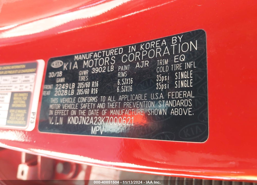 2019 KIA SOUL VIN: KNDJN2A23K7000621