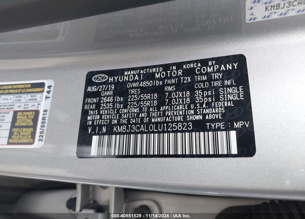 2020 HYUNDAI TUCSON LIMITED VIN: KM8J3CAL0LU125823