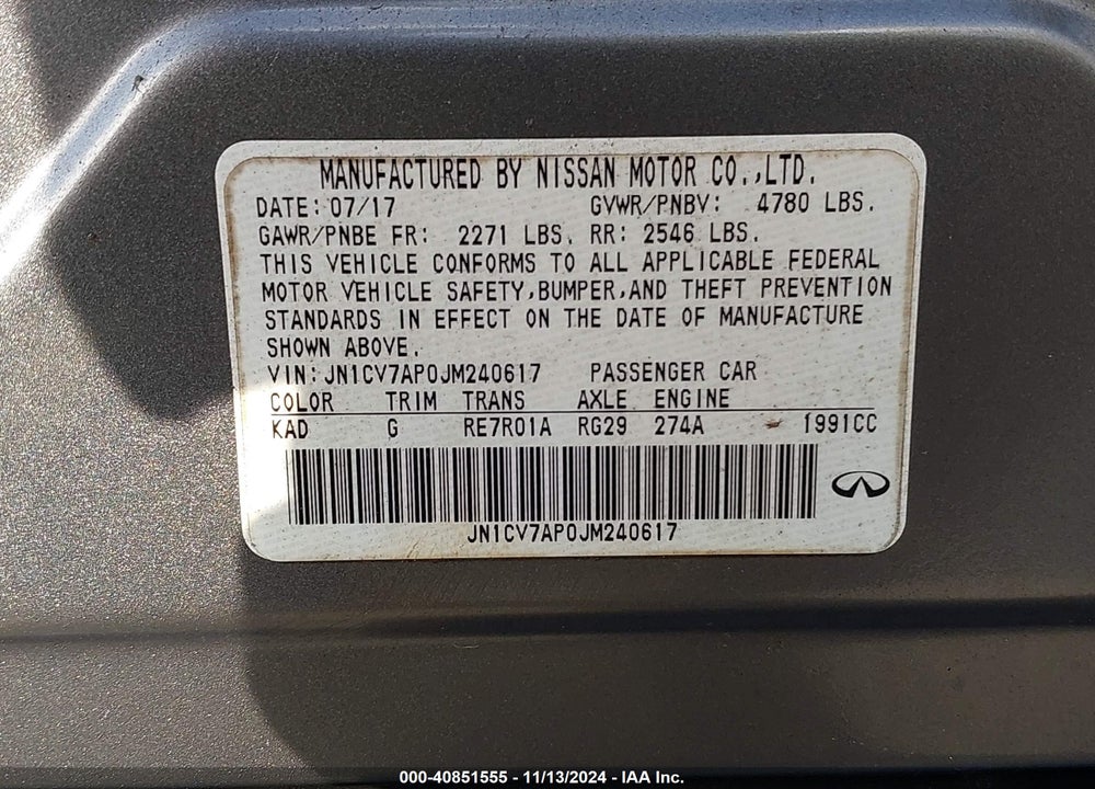 2018 INFINITI Q50 2.0T LUXE VIN: JN1CV7AP0JM240617