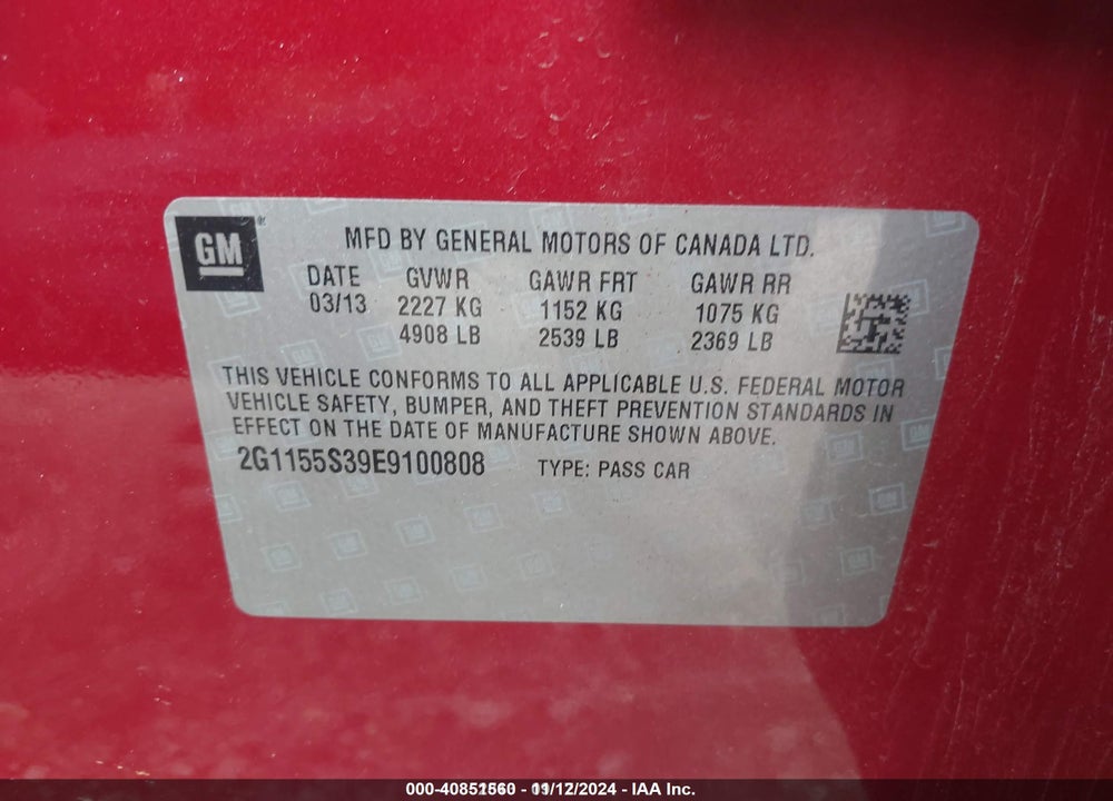 2014 CHEVROLET IMPALA VIN: 2G1155S39E9100808