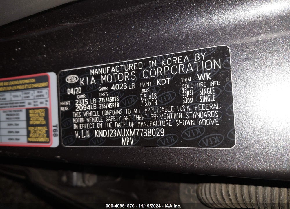 2021 KIA SOUL VIN: KNDJ23AUXM7738029