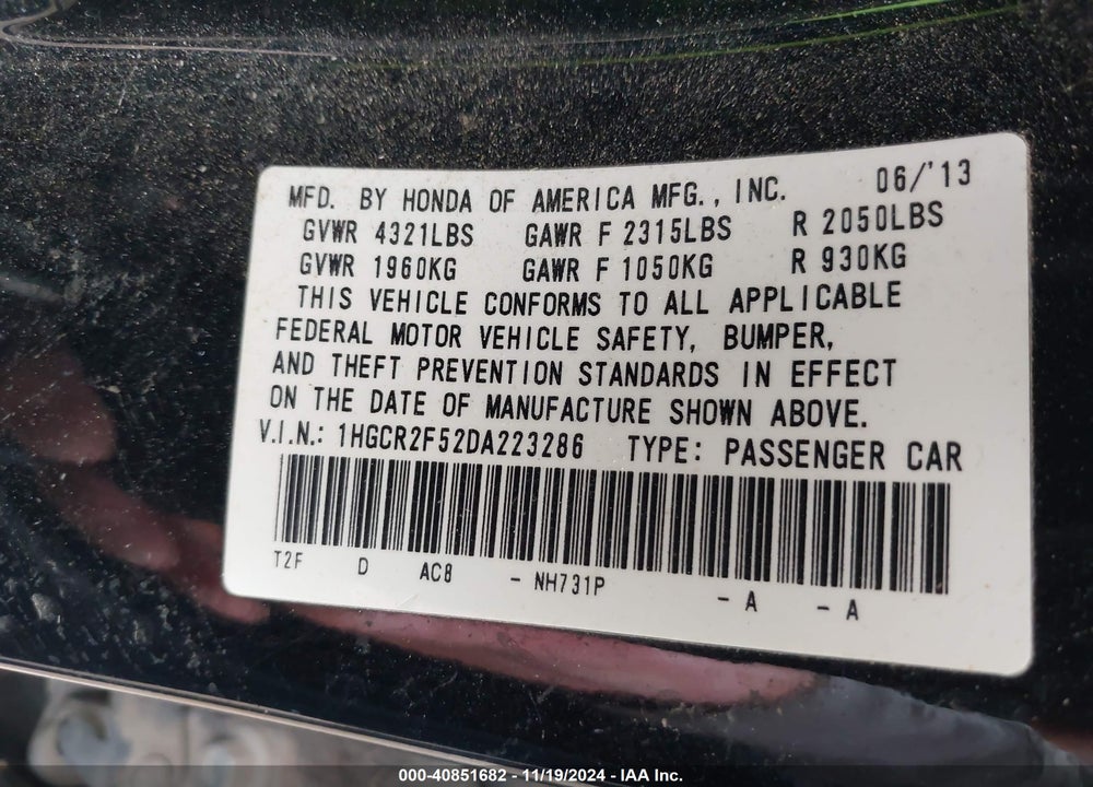 2013 HONDA ACCORD SPORT VIN: 1HGCR2F52DA223286