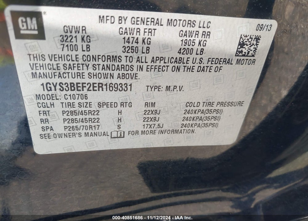 2014 CADILLAC ESCALADE LUXURY VIN: 1GYS3BEF2ER169331