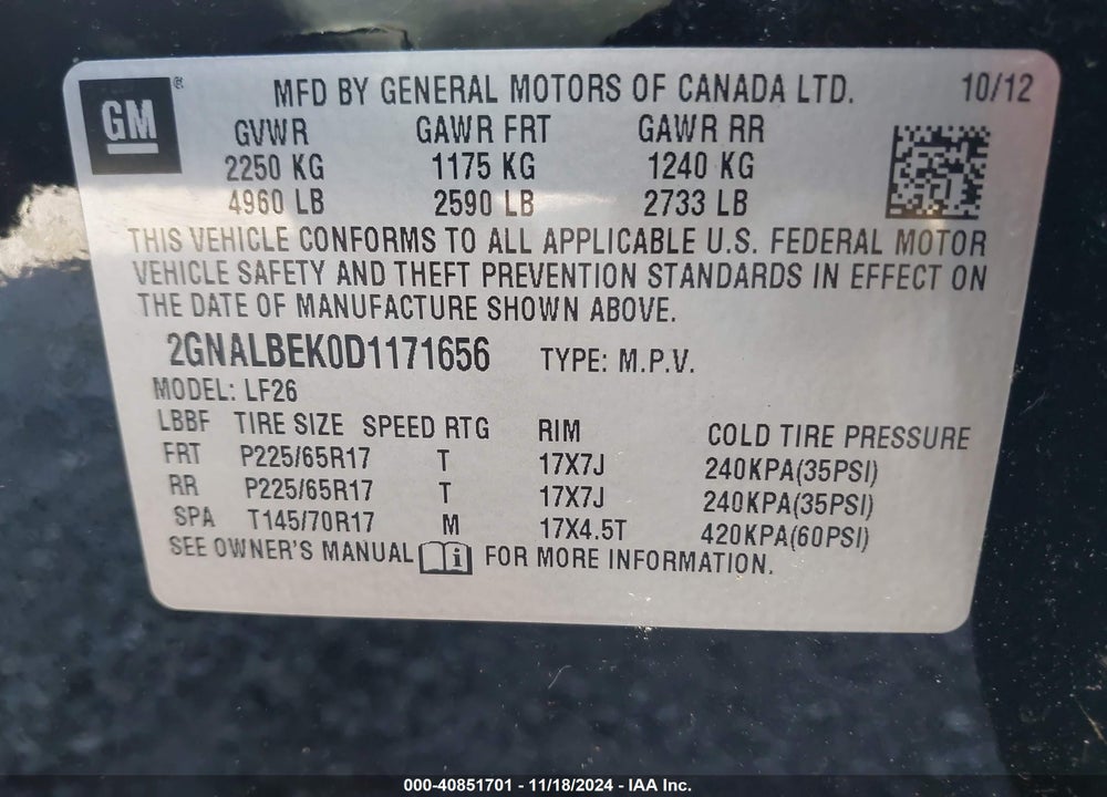 2013 CHEVROLET EQUINOX LS VIN: 2GNALBEK0D1171656