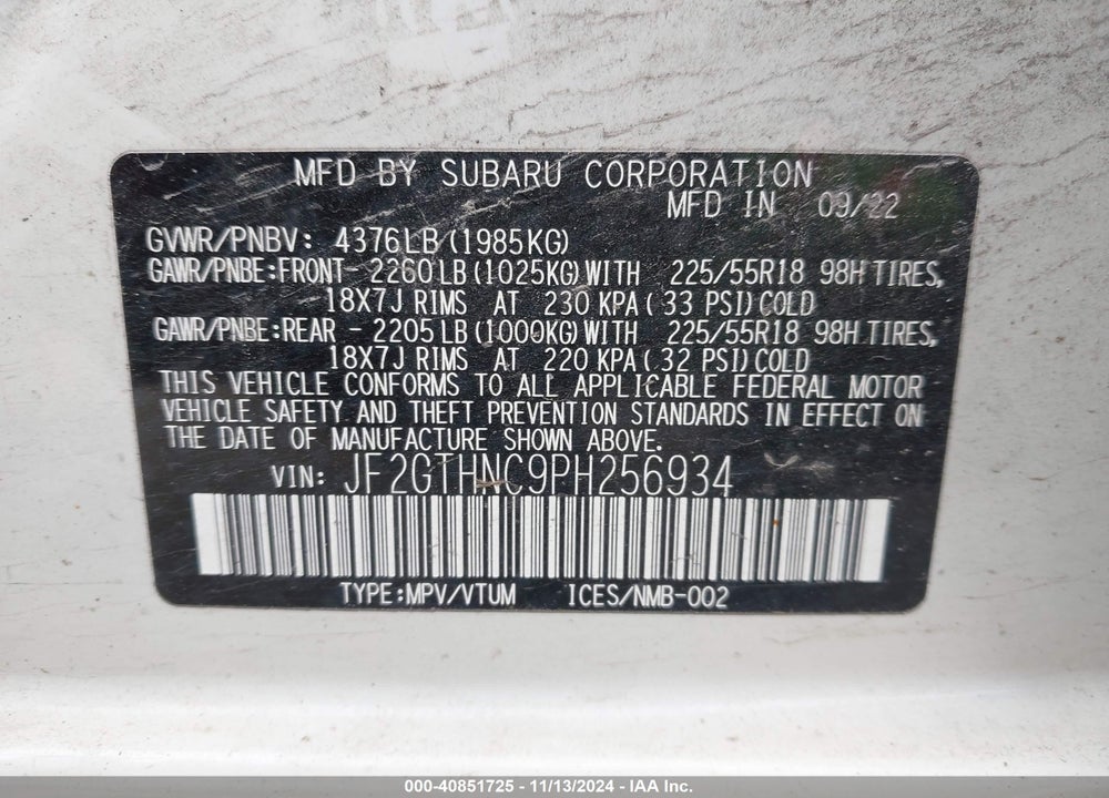 2023 SUBARU CROSSTREK LIMITED VIN: JF2GTHNC9PH256934