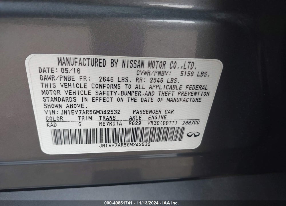 2016 INFINITI Q50 3.0T SPORT VIN: JN1EV7AR5GM342532