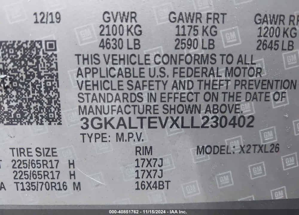 2020 GMC TERRAIN AWD SLE VIN: 3GKALTEVXLL230402