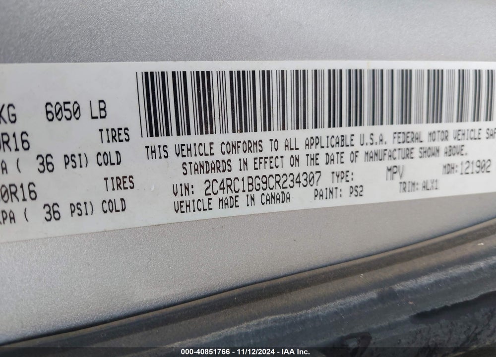 2012 CHRYSLER TOWN & COUNTRY TOURING VIN: 2C4RC1BG9CR234307