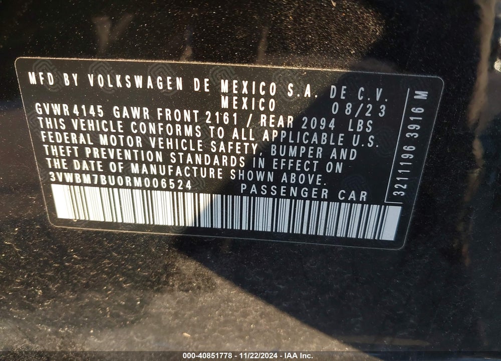 2024 VOLKSWAGEN JETTA VIN: 3VWBM7BU0RM006524