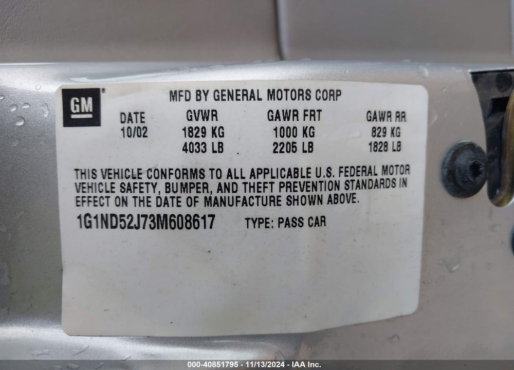 2003 CHEVROLET MALIBU VIN: 1G1ND52J73M608617
