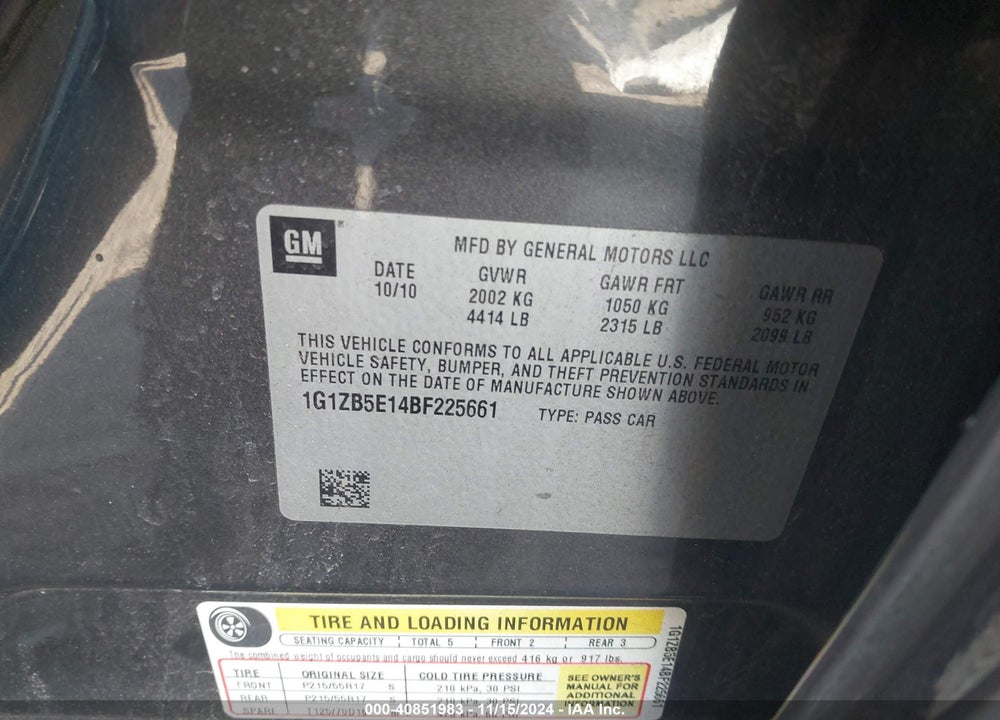 2011 CHEVROLET MALIBU LS VIN: 1G1ZB5E14BF225661