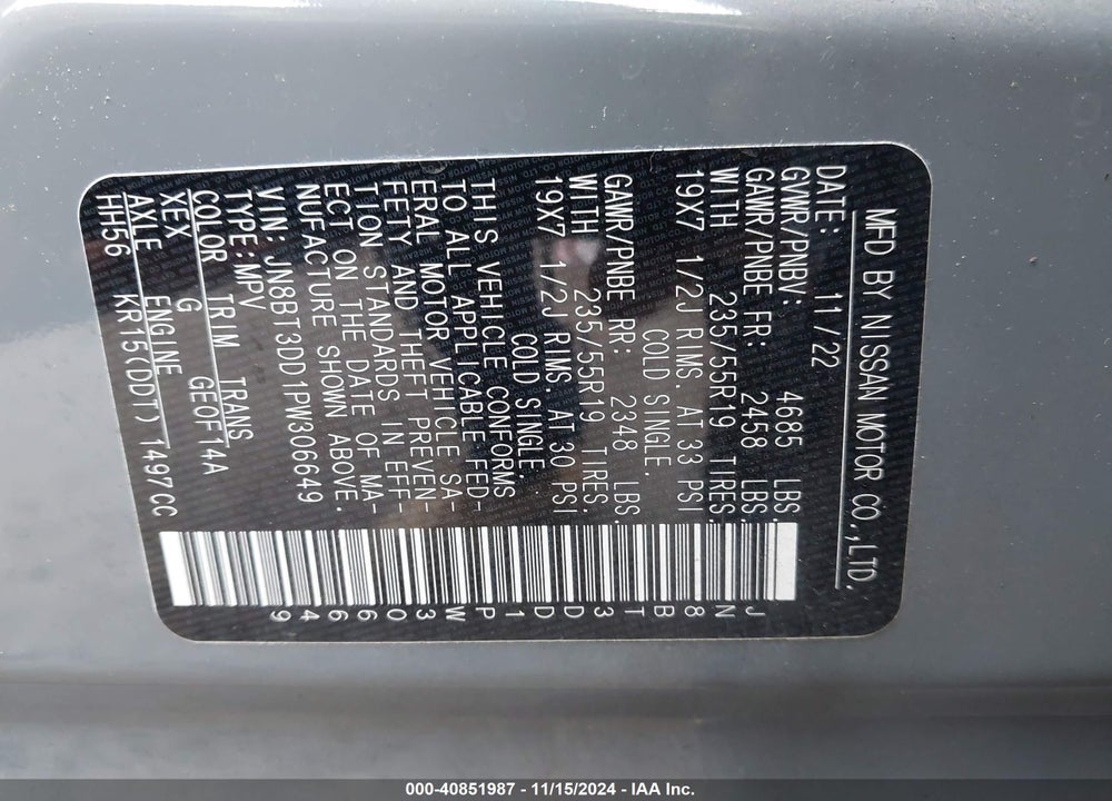 2023 NISSAN ROGUE PLATINUM INTELLIGENT AWD VIN: JN8BT3DD1PW306649