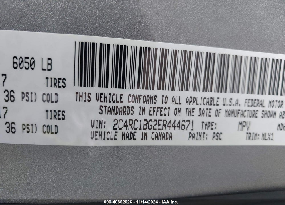 2014 CHRYSLER TOWN & COUNTRY VIN: 2C4RC1BG2ER444671