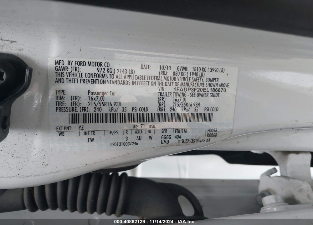 2014 FORD FOCUS SE VIN: 1FADP3F20EL186870