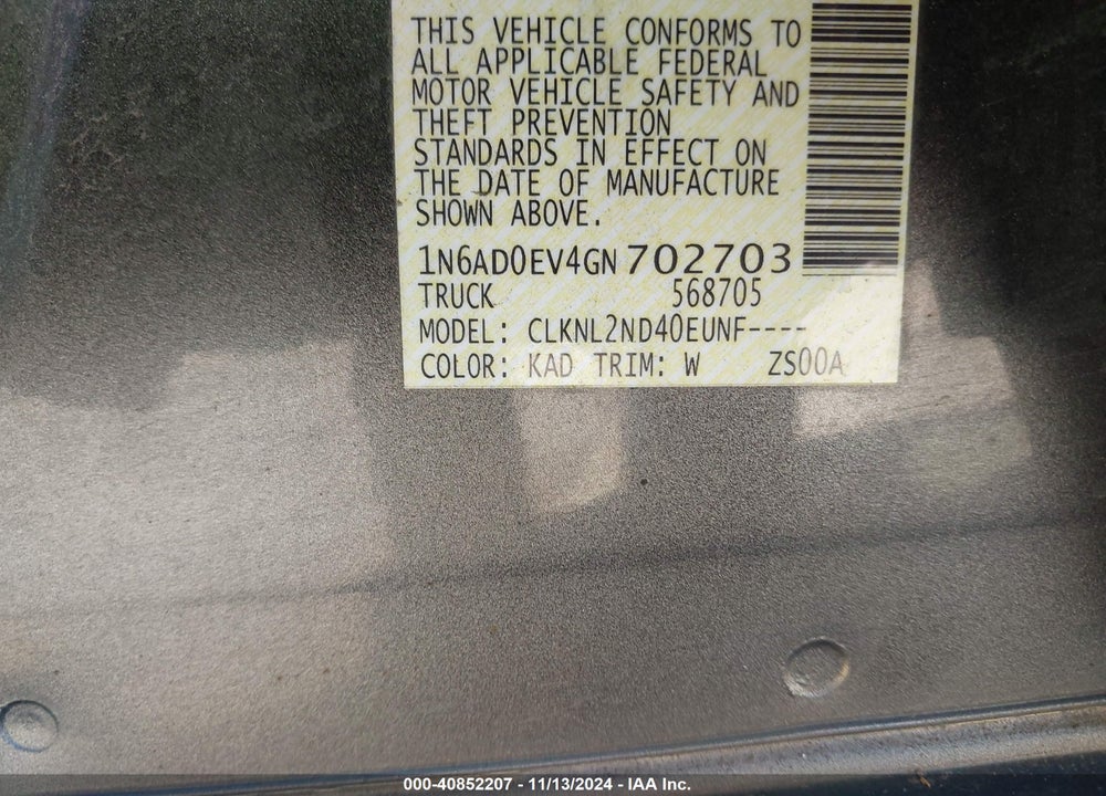 2016 NISSAN FRONTIER SV VIN: 1N6AD0EV4GN702703