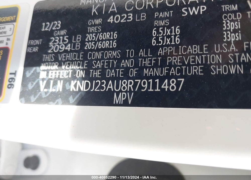 2024 KIA SOUL VIN: KNDJ23AU8R7911487