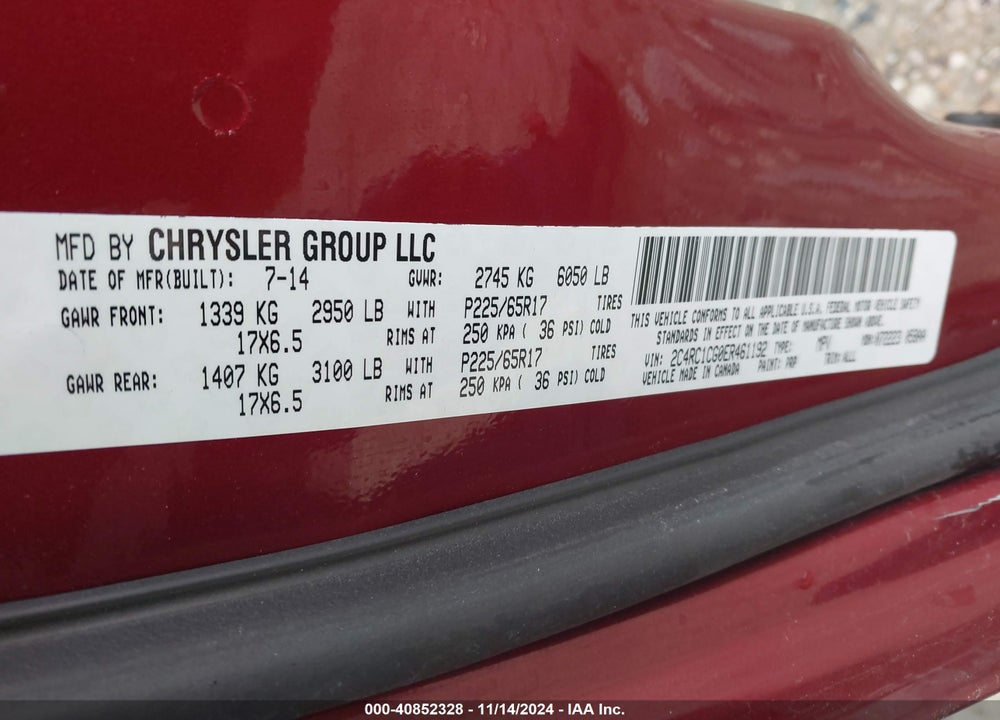 2014 CHRYSLER TOWN & COUNTRY TOURING-L VIN: 2C4RC1CG0ER461192