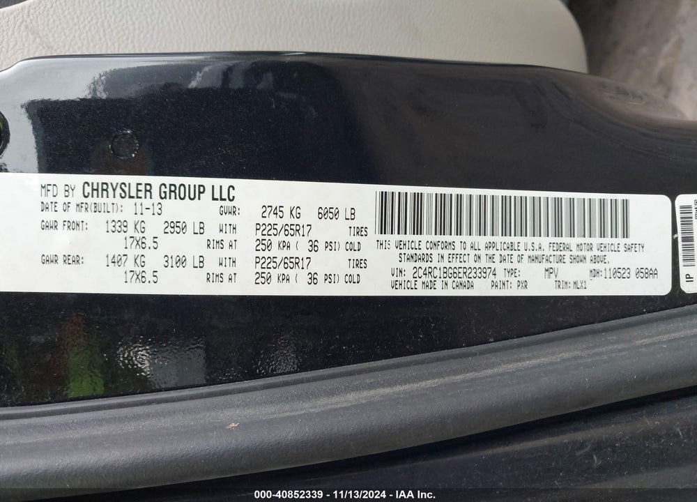 2014 CHRYSLER TOWN & COUNTRY TOURING VIN: 2C4RC1BG6ER233974