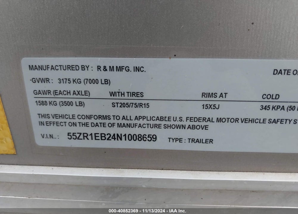 2022 R&M EC-7-16-TA VIN: 55ZR1EB24N1008659